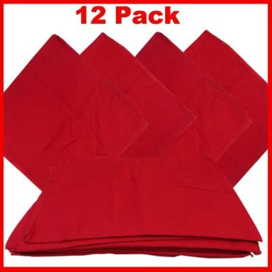 14" x 14" Red Bandanas Solid Color (12 Pk) 100% Cotton